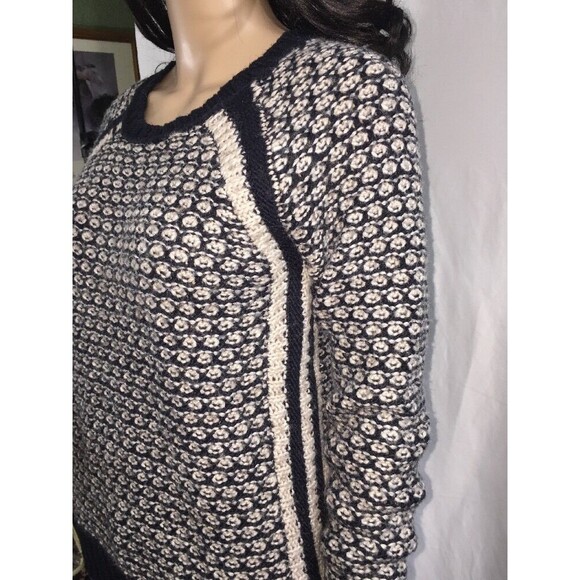 Max Studio Sweater Small Navy Blue Ivory Texture Knit Raglan Sleeve Wool Blend - Picture 4 of 12